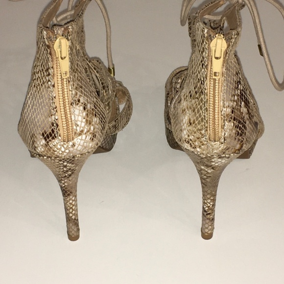 Nude Snakeskin Open Toe Heels Size 10 - Picture 3 of 6